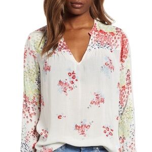 Lucky Brand Boho Cottage Floral Long Sleeve Pullover V-neck Relaxed Blouse Top M